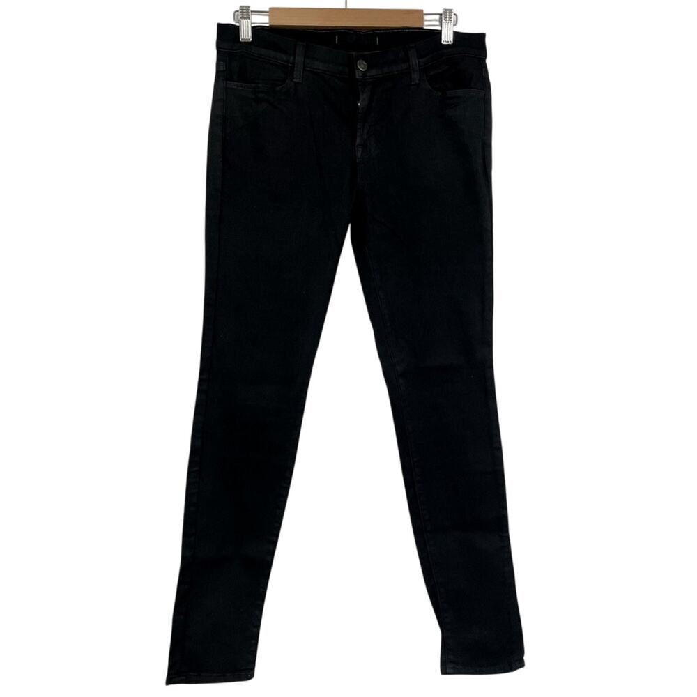 J Brand Black Coated Mid Rise Skinny Jeans Womens 30 Zip Fly Casual Classic